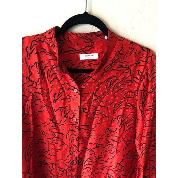 NWOT Equipment Femme Bright Red Black Pattern Silk Long Sleeve Shirt - Picture 1 of 6